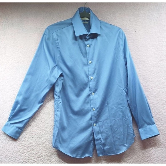 Michael Kors Men’s 15 32/33 Blue‎ Button-Down Shirt Slim Fit Non-Iron - Picture 1 of 11
